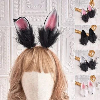 1 Çift Kadınlar Kabarık peluş Tavşan Kulak saç tokası sevimli Tavşan Tokalar Cosplay Parti Şapkalar saç aksesuarları Dekorasyon